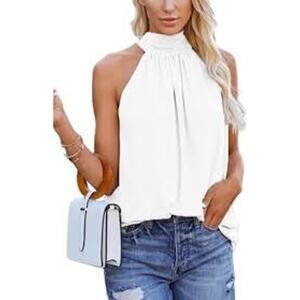 NWT Remidoo Sleeveless Halter Tank White Blouse Women Size Medium